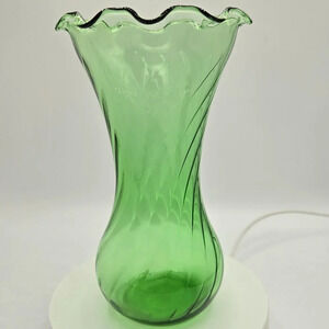 Vintage Anchor Hocking  Green Spiral Vase, Retro Glass Flower Vase, Unique Swirl
